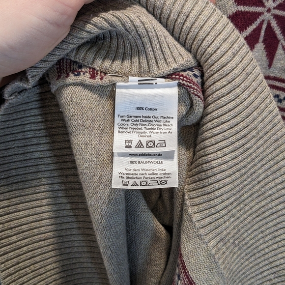 Eddie Bauer Men's 1/4 Zip Snowflake Sweater Christmas Size Large 100% Cotton - Picture 5 of 8